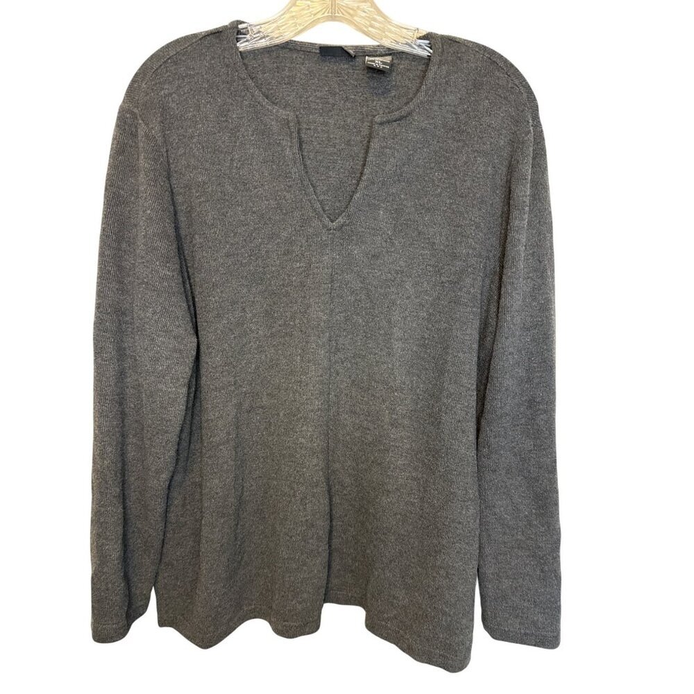 NY&CO Gray Long Sleeve Knit Top V-Neck Slit Cuff Womens XL Polyester/Rayon